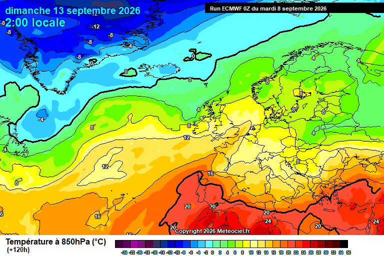 Temperatura a 850 hPa prevista per als pròxims dies.