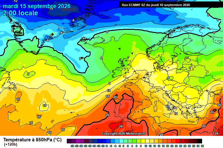 Temperatura a 850 hPa prevista per als pròxims dies.