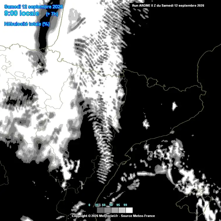 Cobertura nuvolosa prevista al llarg del dia (model AROME, alta resolució sobre Catalunya).