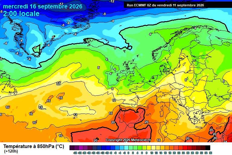 Temperatura a 850 hPa prevista per als pròxims dies.