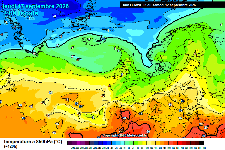 Temperatura a 850 hPa prevista per als pròxims dies.