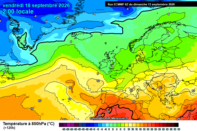 Temperatura a 850 hPa prevista per als pròxims dies.