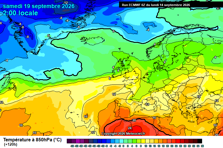 Temperatura a 850 hPa prevista per als pròxims dies.