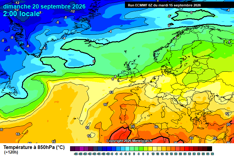 Temperatura a 850 hPa prevista per als pròxims dies.