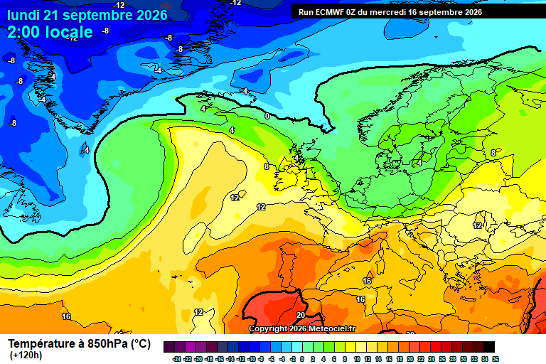 Temperatura a 850 hPa prevista per als pròxims dies.
