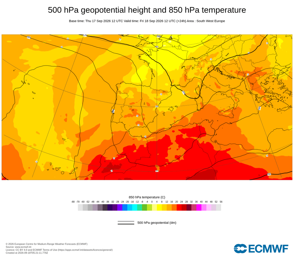 Geopotencial a 500 hPa i temperatura a 850 hPa: ondulació del jet polar i descens de la tropopausa en forma de solc.
