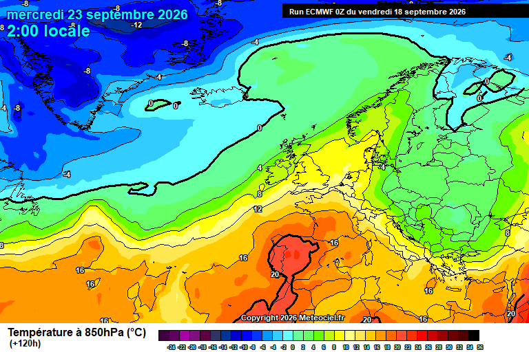 Temperatura a 850 hPa prevista per als pròxims dies.
