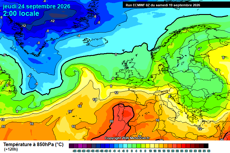 Temperatura a 850 hPa prevista per als pròxims dies.