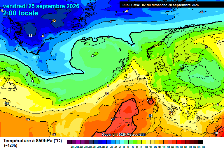 Temperatura a 850 hPa prevista per als pròxims dies.