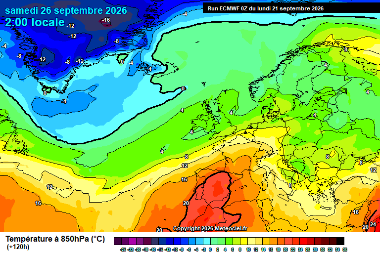 Temperatura a 850 hPa prevista per als pròxims dies.