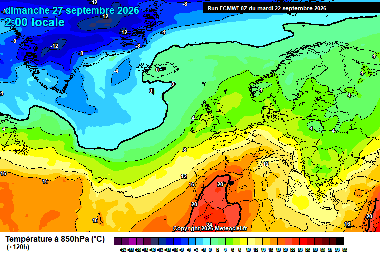 Temperatura a 850 hPa prevista per als pròxims dies.