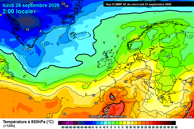 Temperatura a 850 hPa prevista per als pròxims dies.