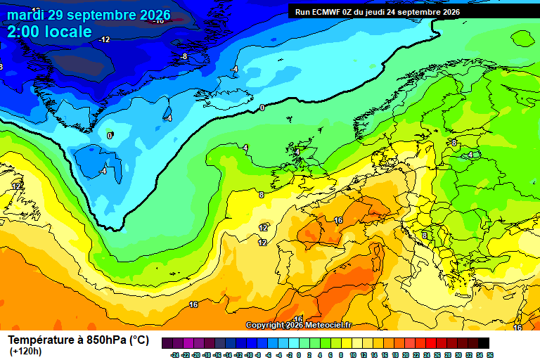 Temperatura a 850 hPa prevista per als pròxims dies.