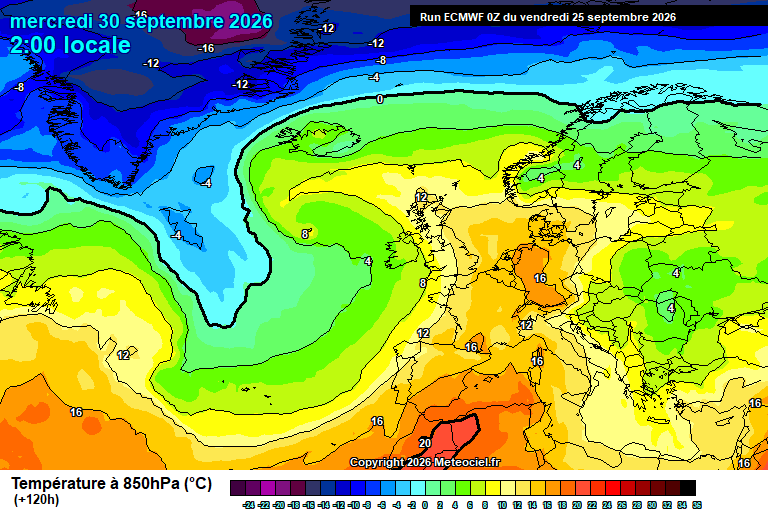 Temperatura a 850 hPa prevista per als pròxims dies.