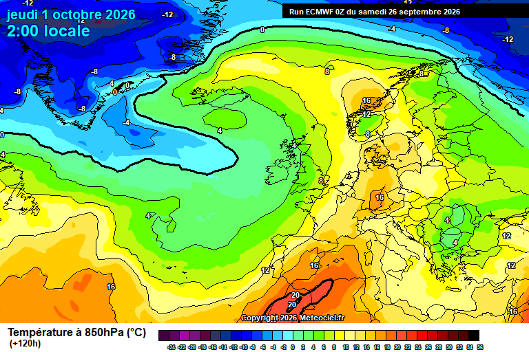 Temperatura a 850 hPa prevista per als pròxims dies.