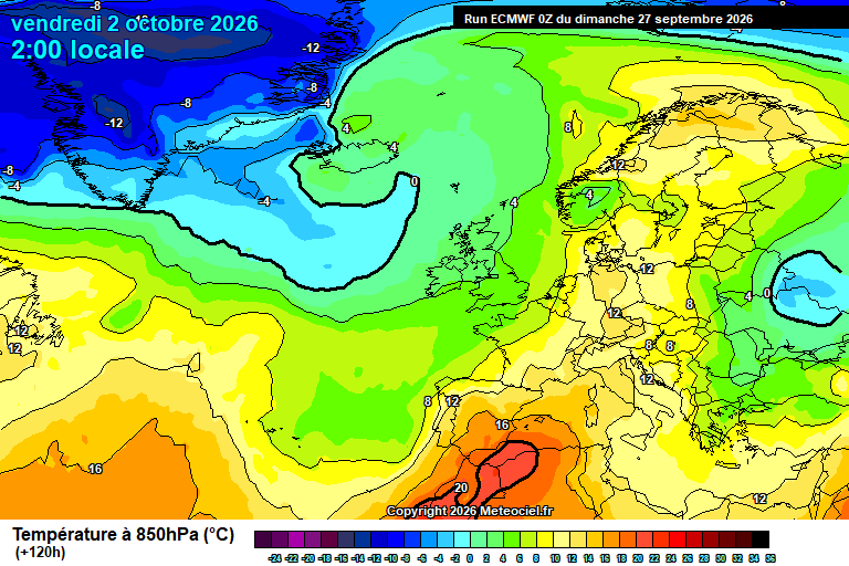 Temperatura a 850 hPa prevista per als pròxims dies.