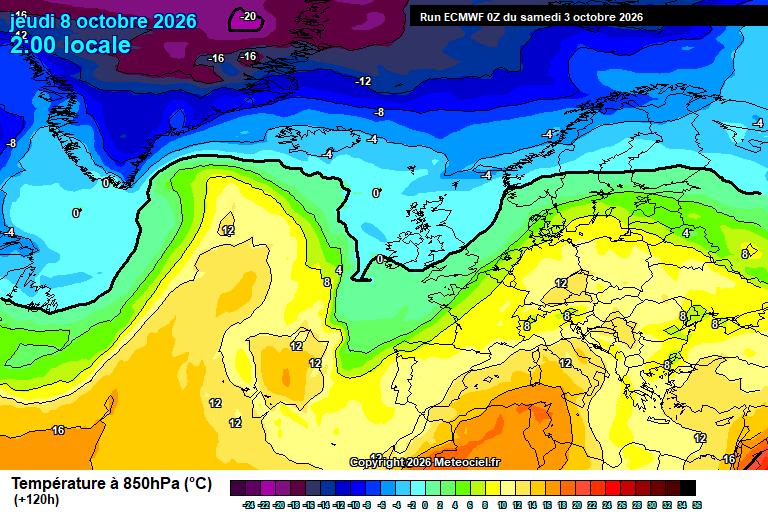 Temperatura a 850 hPa prevista per als pròxims dies.