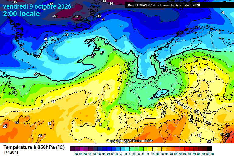 Temperatura a 850 hPa prevista per als pròxims dies.