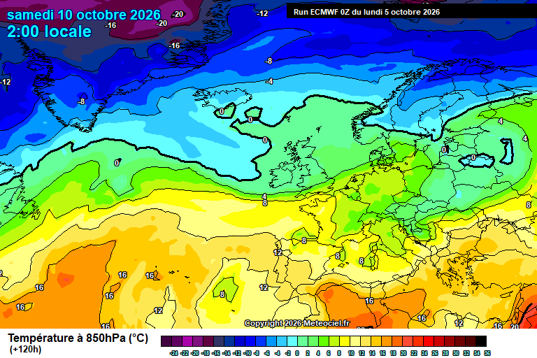 Temperatura a 850 hPa prevista per als pròxims dies.