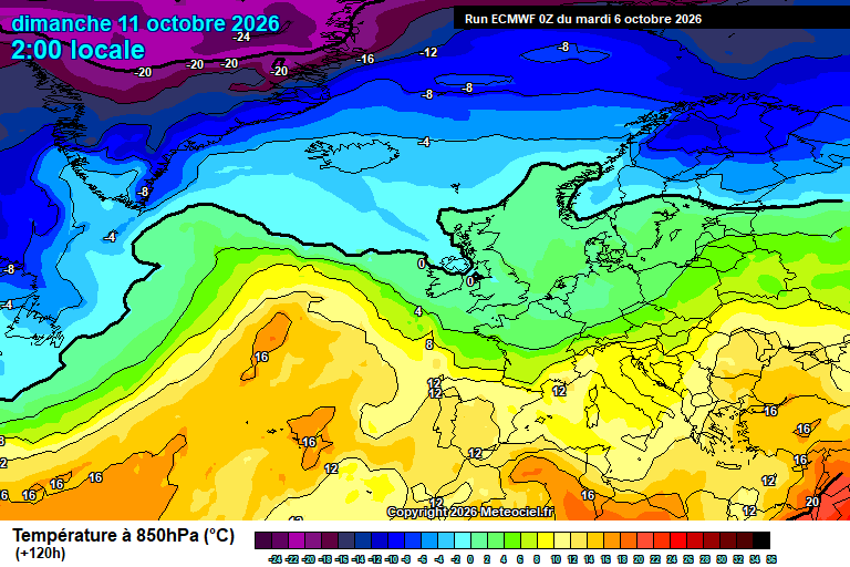 Temperatura a 850 hPa prevista per als pròxims dies.