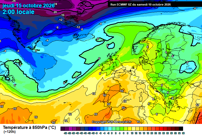 Temperatura a 850 hPa prevista per als pròxims dies.