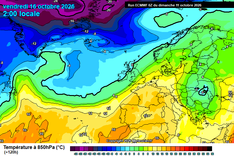 Temperatura a 850 hPa prevista per als pròxims dies.
