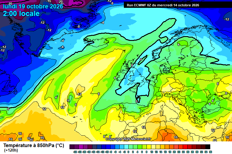 Temperatura a 850 hPa prevista per als pròxims dies.