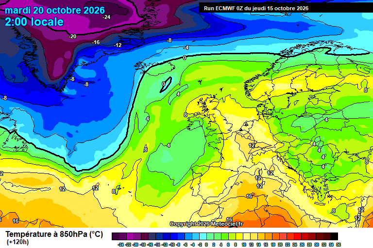 Temperatura a 850 hPa prevista per als pròxims dies.